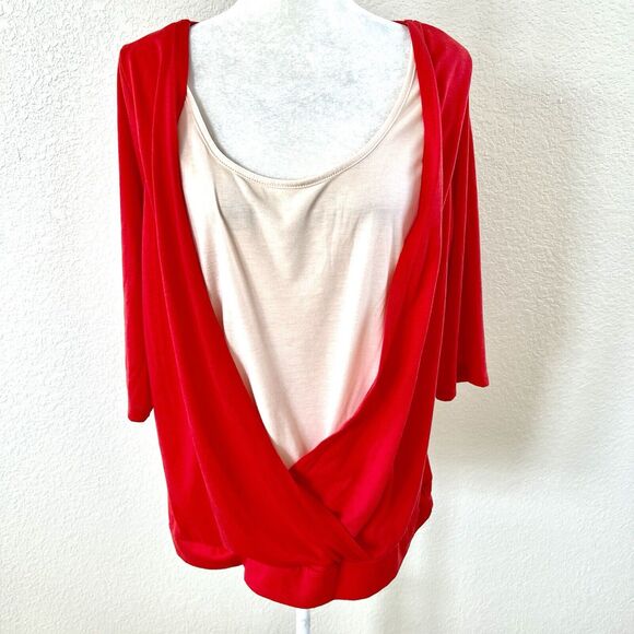 Lucy Diamonds Women's Plus Size 2X Red And Cream Open Front Knit Top Blouse - Picture 4 of 10